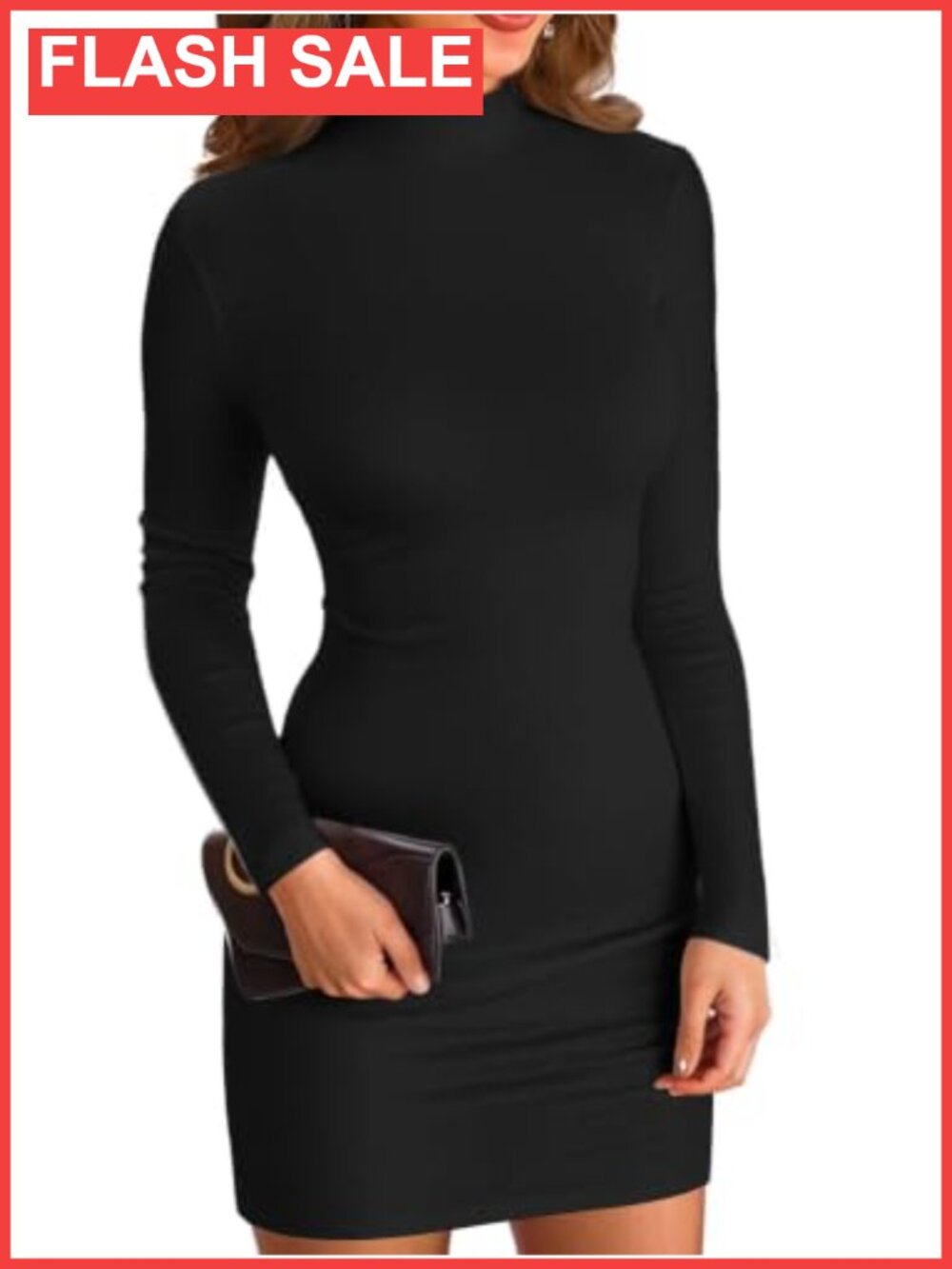 Women Soft Ribbed Knit Bodycon Long Sleeve Mid-Thigh Dress